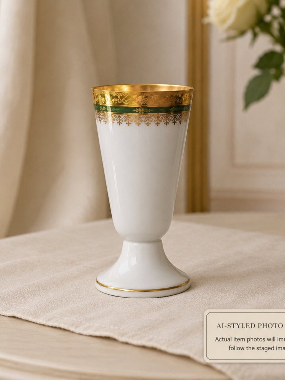 Cernet Limoges France 24ct Gold Gilded Porcelain Goblet Vase 5.25" Vintage